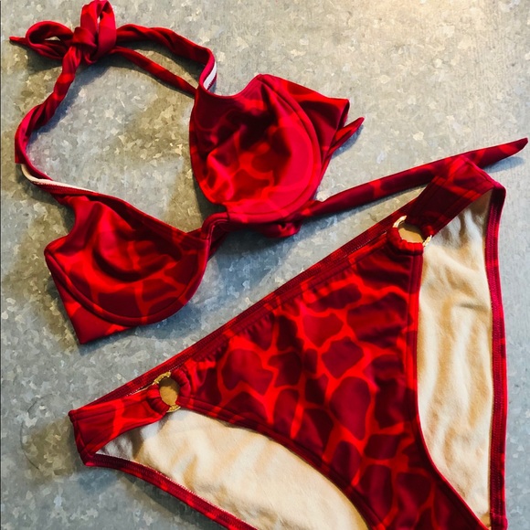 red animal print bikini